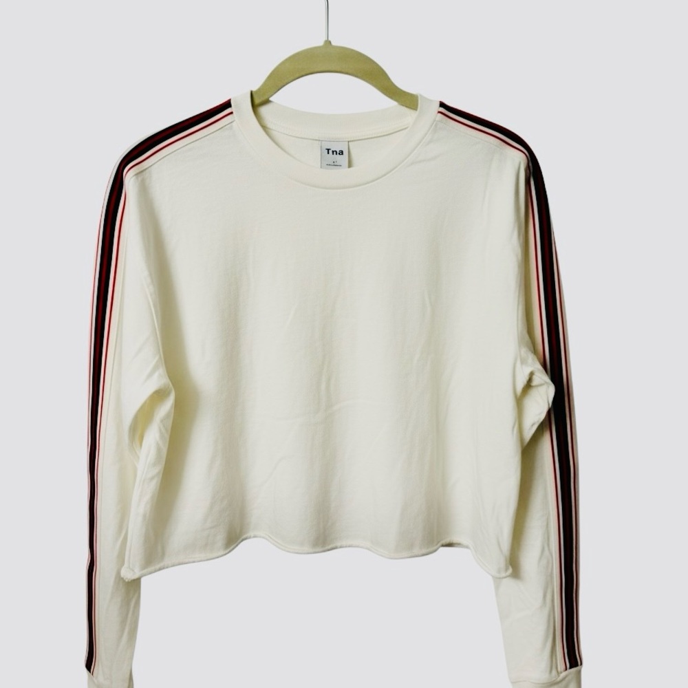 TNA Aritzia Cropped Long Sleeve Cotton Tee Shirt Sporty Sleeve Striping Small